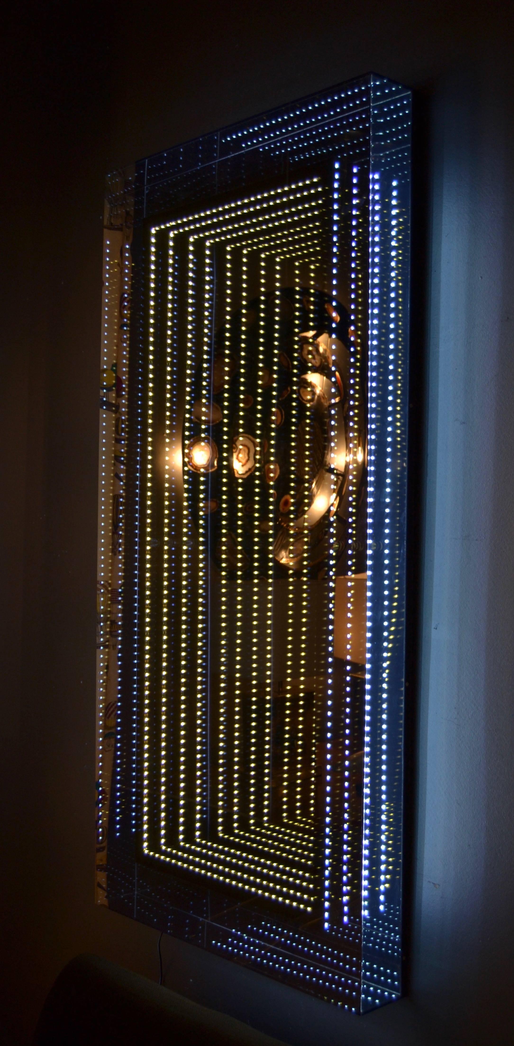 Contemporary Lucite Infinity mirror by the artist Raphael Fenice.
 