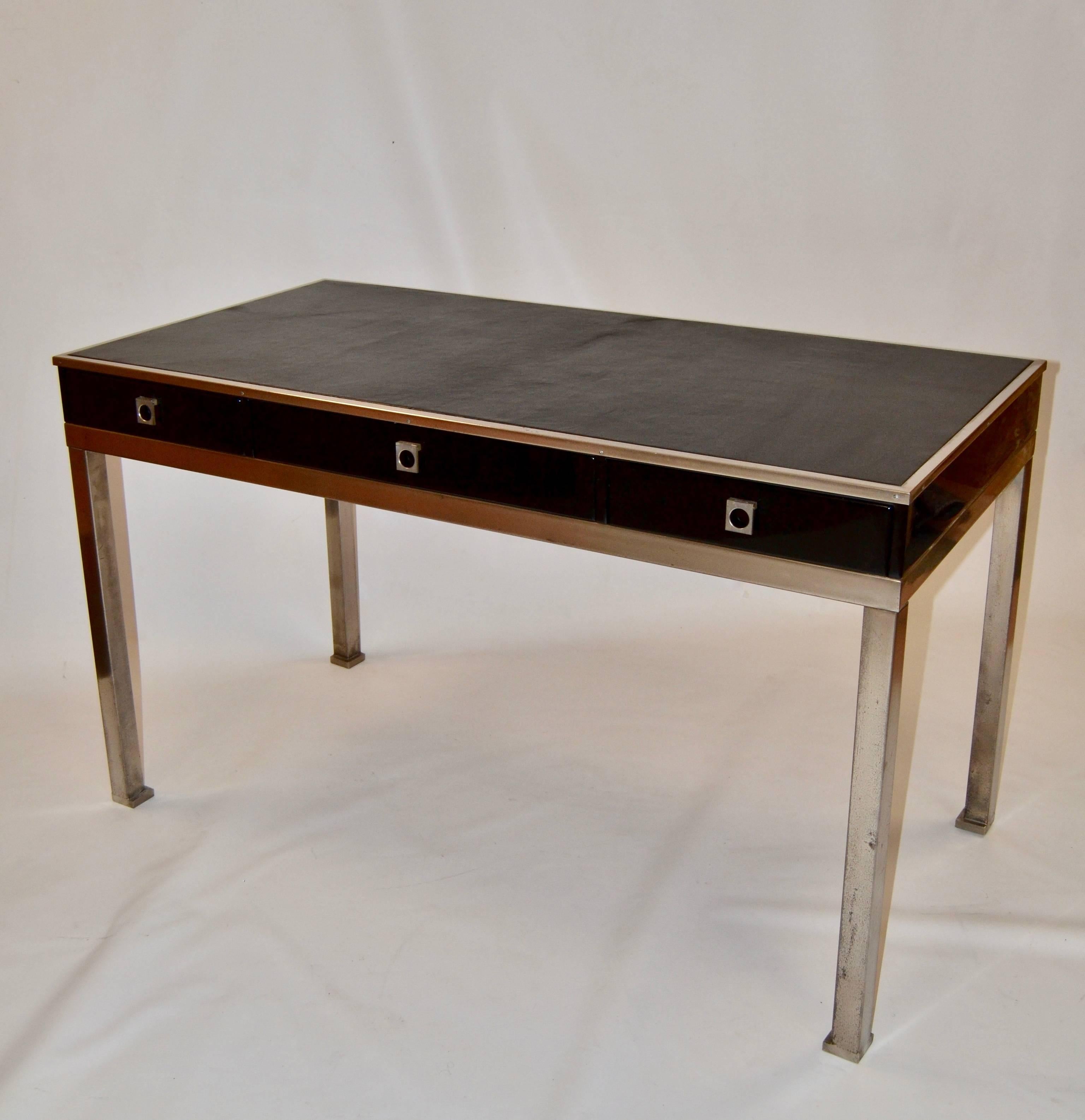 French 1970s Black Lacquered Desk by Maison Jansen