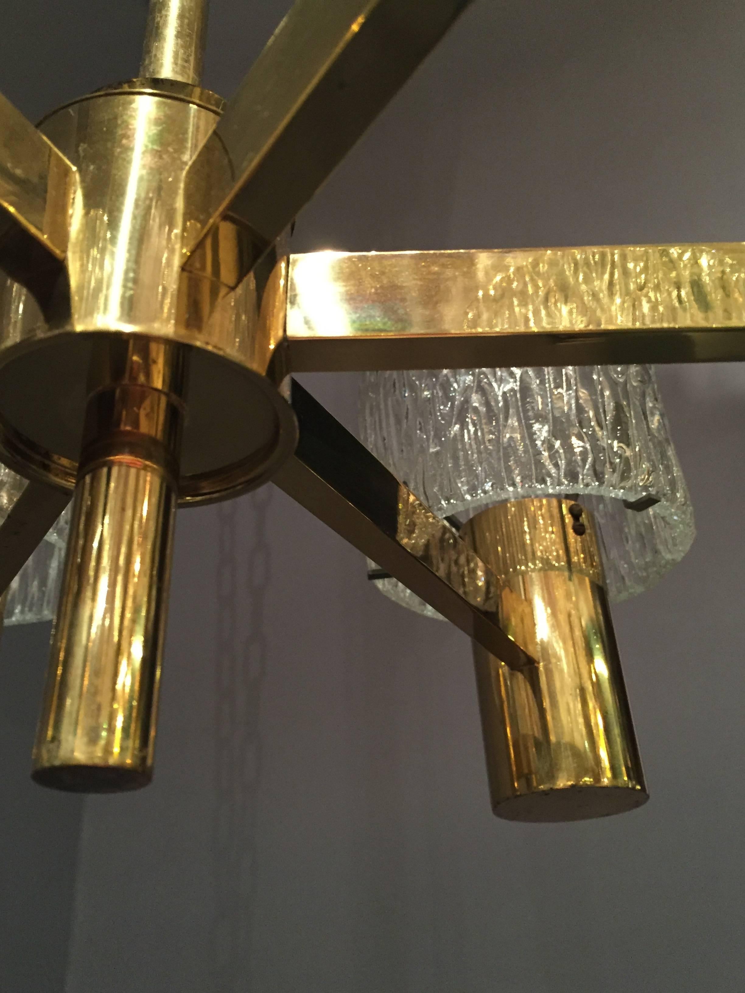 1970 Brass and Glass Chandelier 1