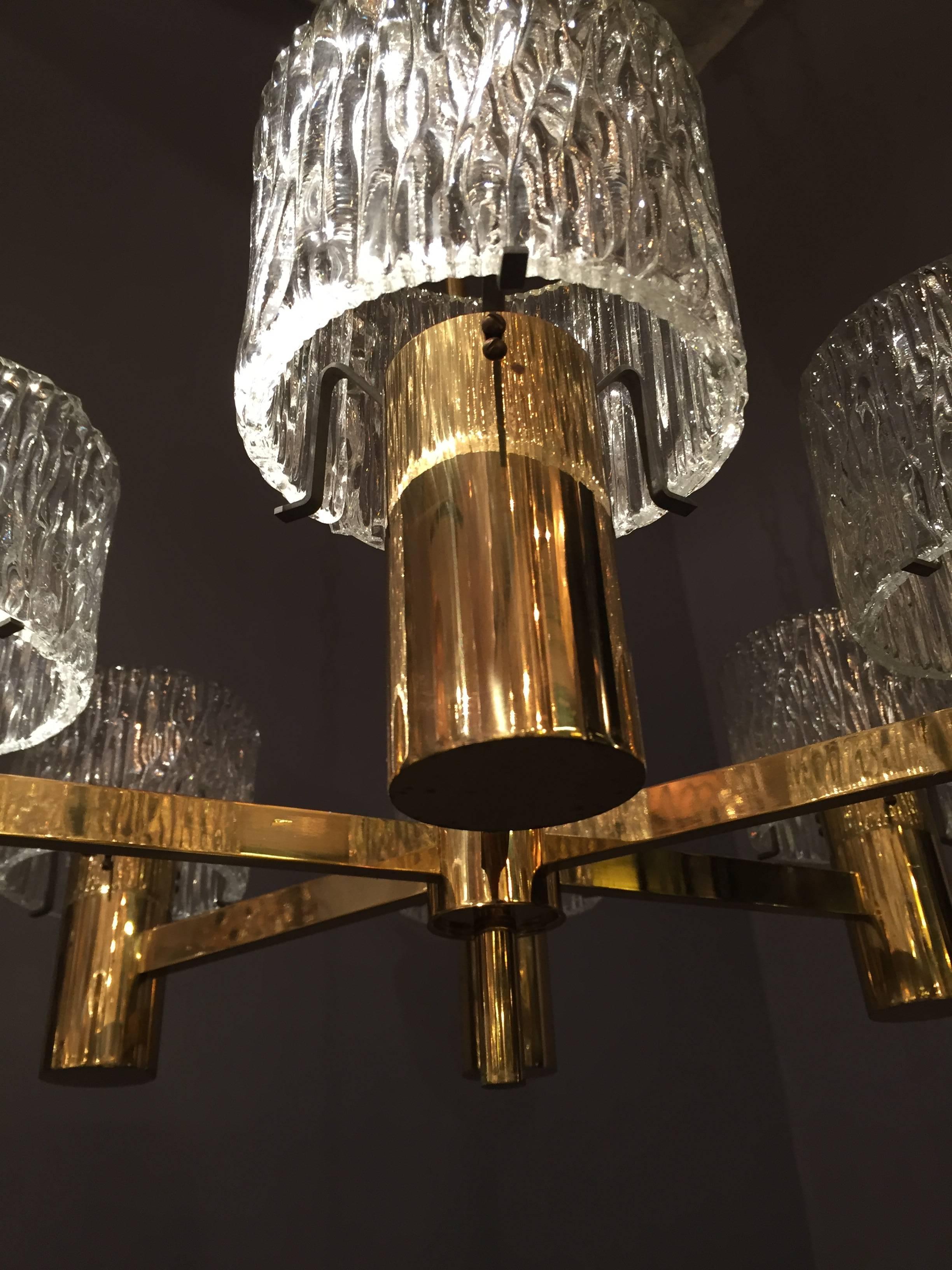 Late 20th Century 1970 Brass and Glass Chandelier