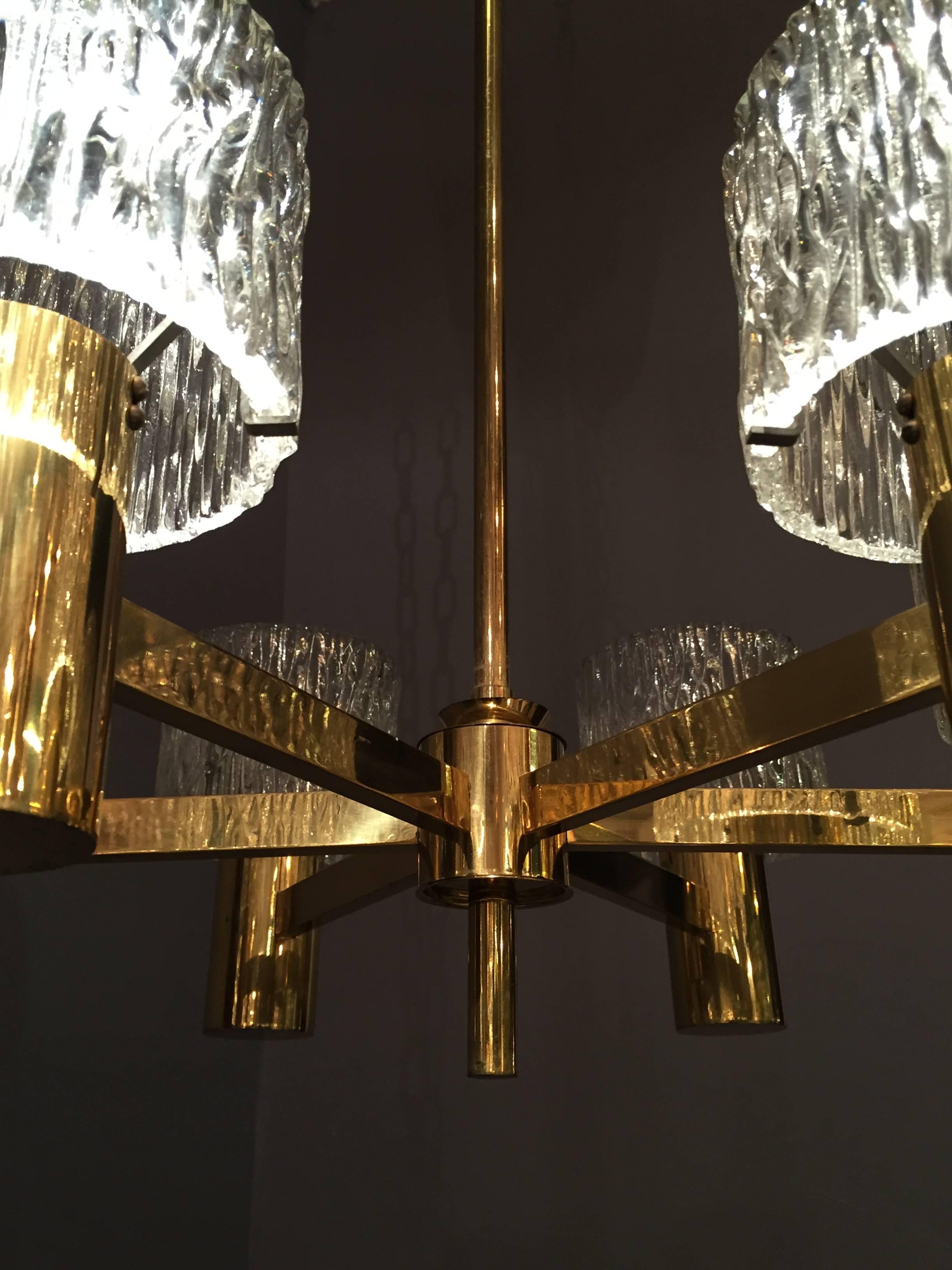 1970 Brass and Glass Chandelier In Good Condition In Saint-Ouen, FR