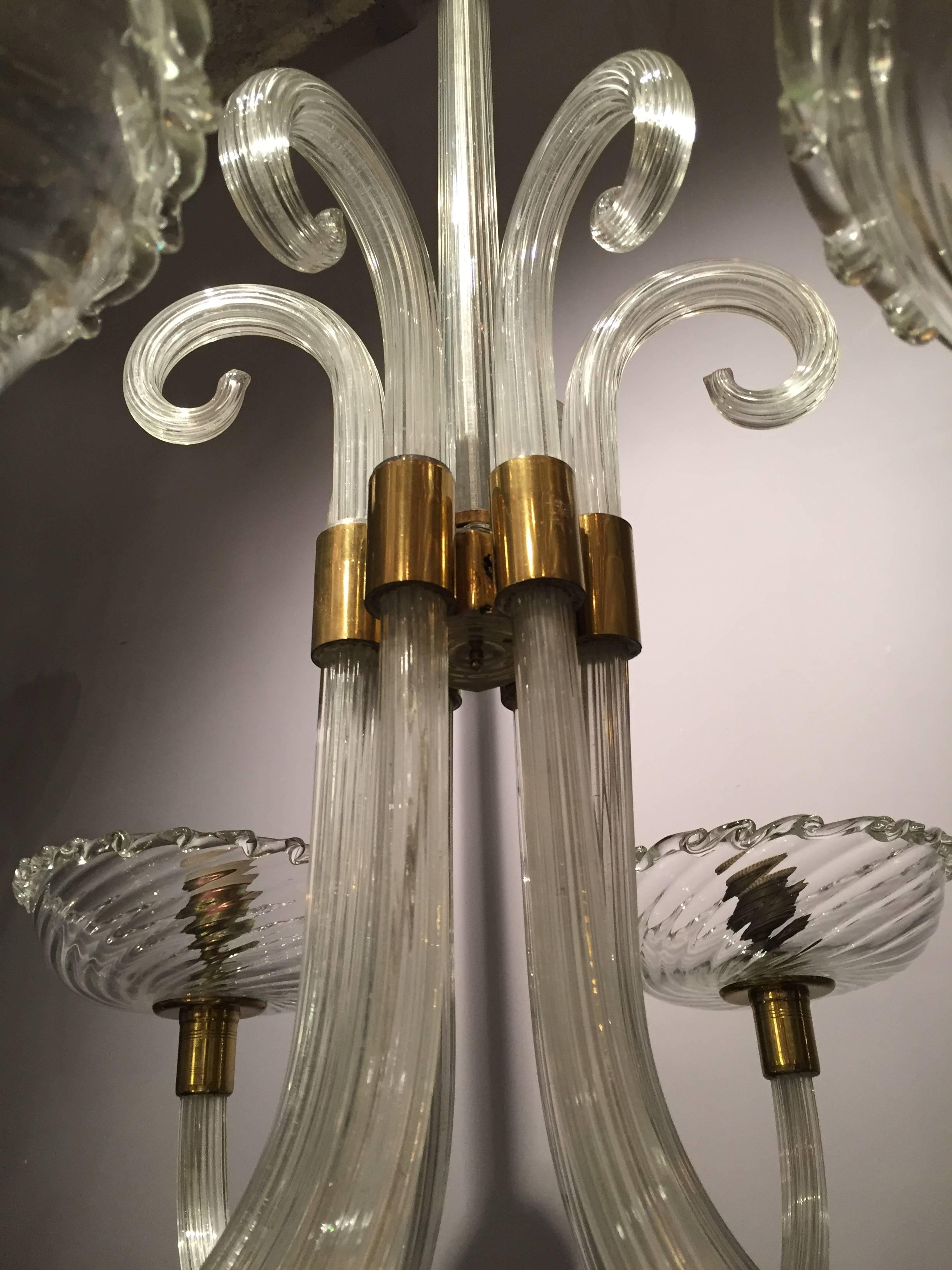 Mid-20th Century Seguso Murano Glass Chandelier For Sale