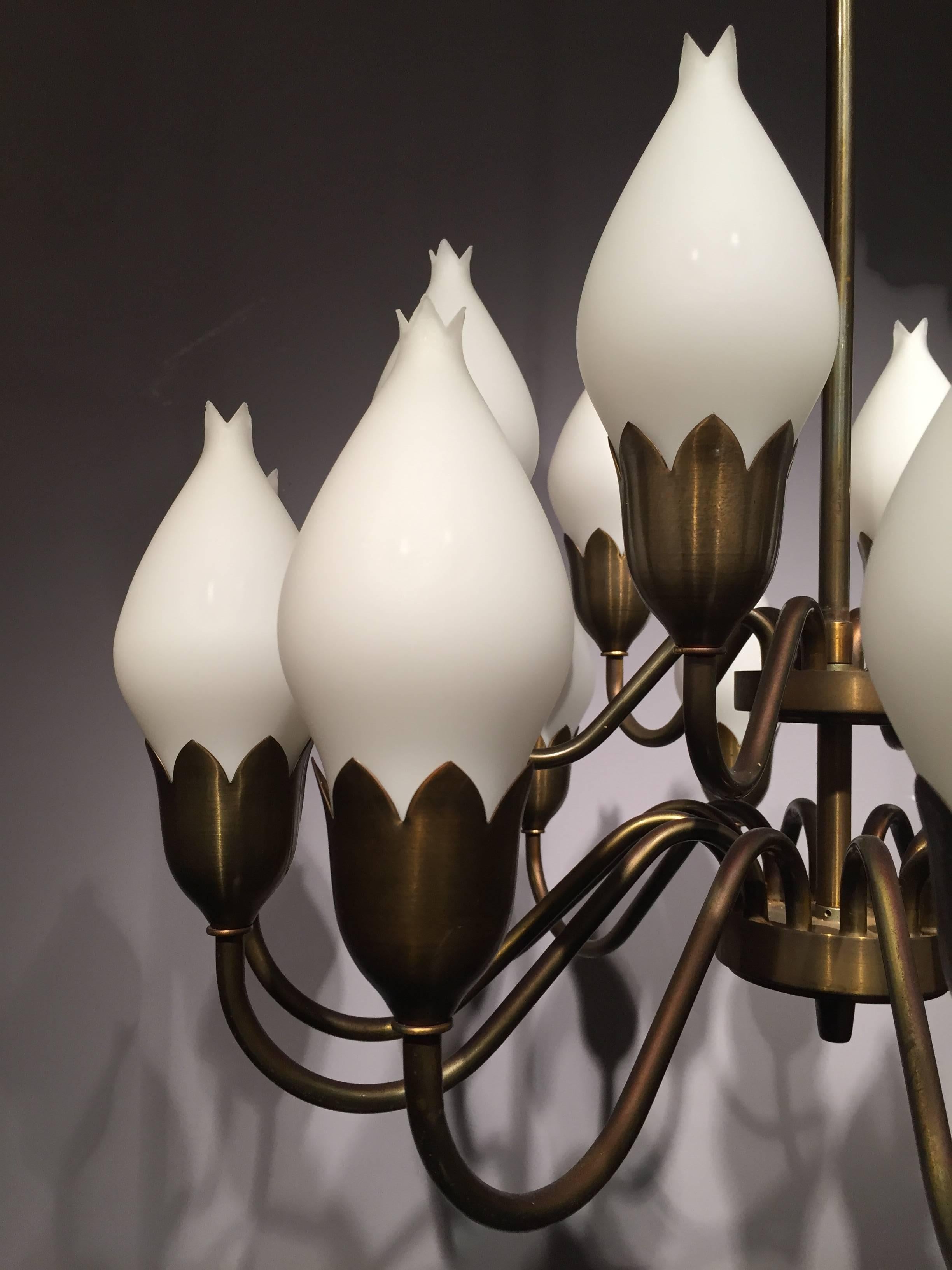 Mid-20th Century Fog and Morup Opaline Glass Chandelier For Sale