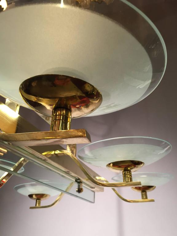 Rectangular Brass and Glass Chandelier at 1stDibs