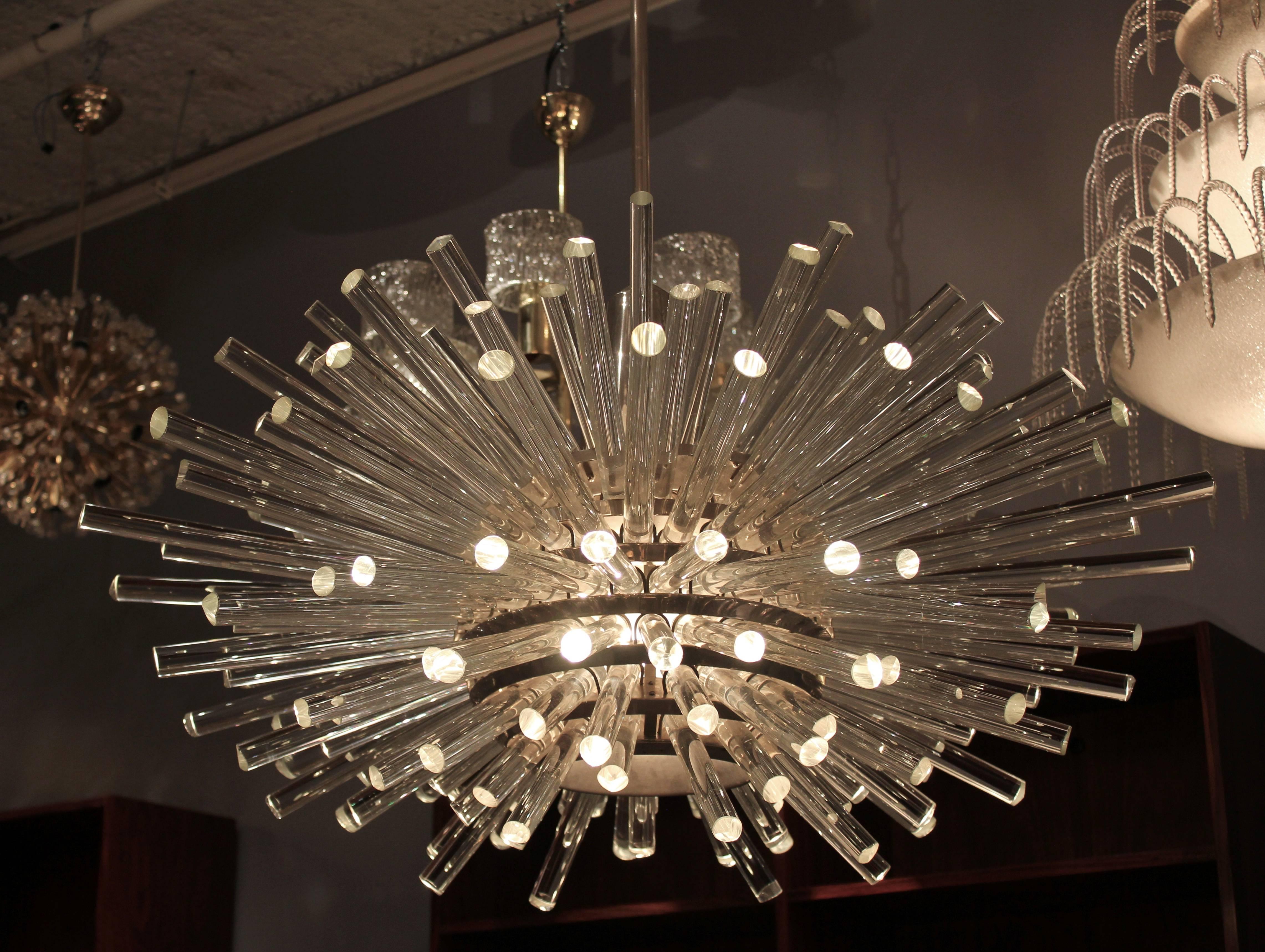 You are looking for the iconic miracle chandelier big model, original, never touched, nickel-plated from the 1960, only cleaned, with his original long hanging bar (an original extension not on the photos is also available). With all the originals