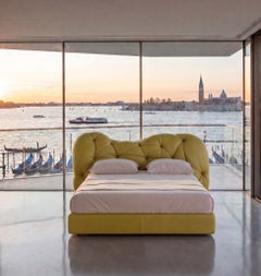Gaetano Pesce for Meritalia "Nubola Bed" Italian Taupe Leather Tufted Double Bed