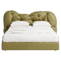 Gaetano Pesce for Meritalia "Nubola Bed" Italian Taupe Leather Tufted Double Bed
