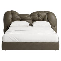 Gaetano Pesce for Meritalia "Nubola Bed" Italian Brown Leather Tufted Double Bed