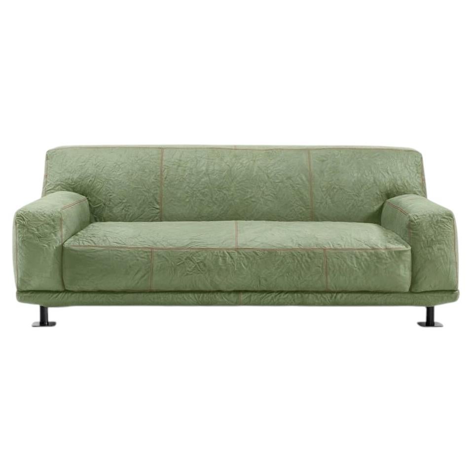 Giulio Iacchetti per Meritalia "Newcastle Sofa" - Divano a tre posti in pelle color salvia