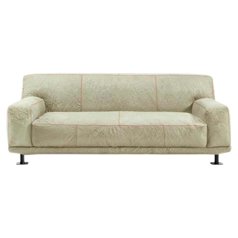 Giulio Iacchetti for Meritalia "Newcastle Sofa" White Leather Three-Seater Sofa For Sale
