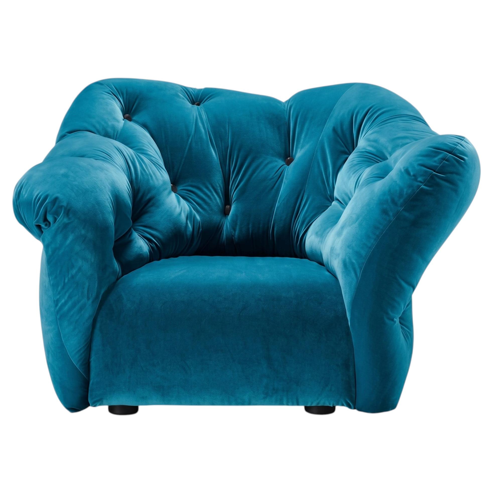 Gaetano Pesce for Meritalia "Nubola" Luxury Armchair in Cyan Velvet, Italy