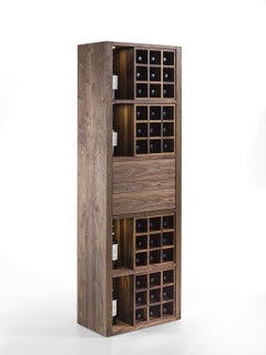 Riva 1920 CRU Walnut Wood Wine Cellar Storage Cabinet with Wooden Grid & LED