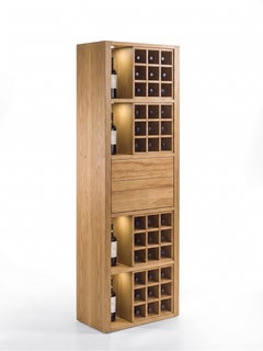 Riva 1920 CRU Oak Wood Wine Cellar Storage Cabinet with Wooden Grid & LED
