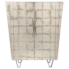 Cantori Icaro Patinated Bronze and Vintage Silver Leaf Bar and Storage Cabinet