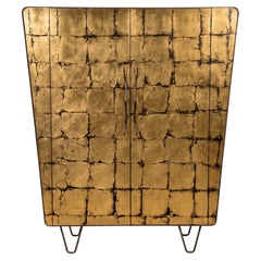 Cantori Icaro Patinated Bronze and Vintage Gold Leaf Bar and Storage Cabinet