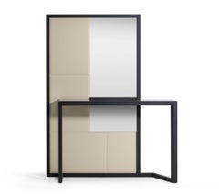 Cantori Juliet Modern Tall Entryway Console table with Wall Mirror and Leather
