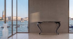 Cantori George Modern Sepia Black Lacquered Marble Console and Entryway Table