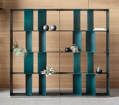 Cantori Rocky Modern Bottle Green Lacquered Bookcase and Shelving Unit