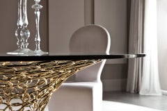Cantori "Mondrian Art Form" Round Dining Table in Gold - Transparent Glass 140cm