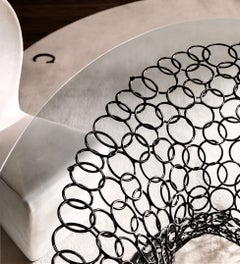 Cantori Mondrian Art Form Round Dining Table in Glossy Black - Glass 160 cm