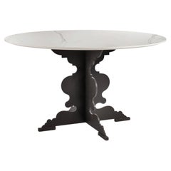 Cantori Romeo Round Dining Table with Calacatta Ceramic Top and Sculptural Base