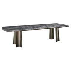 Cantori Ulisse Rectangular Dining Table - Orobic Grey Marble Top and Bronze Base