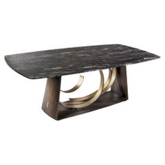 Cantori Rodin Dining Table with Black Cosmic Marble Top - Bronze Sculptural Base