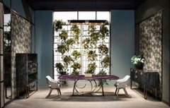 Cantori Rodin Dining Table with Rosso Levanto Marble Top Bronze Sculptural Base