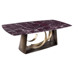 Cantori Rodin Dining Table with Rosso Levanto Marble Top Bronze Sculptural Base
