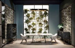 Cantori Rodin Dining Table with Calacatta Marble Top - Bronze Sculptural Base