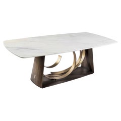 Cantori Rodin Dining Table with Calacatta Marble Top - Bronze Sculptural Base