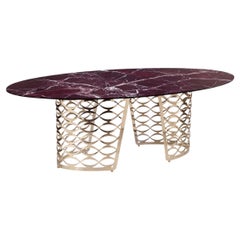 Cantori Isidoro Oval Dining Table with Red Levanto Marble Top-Brushed Brass Base