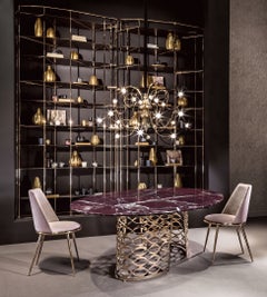 Cantori Isidoro Oval Dining Table with Red Levanto Marble Top-Brushed Brass Base