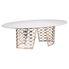 Cantori Isidoro Oval Dining Table with Calacatta Marble Top - Brushed Brass Base