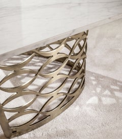 Cantori Isidoro Oval Dining Table with Calacatta Marble Top - Brushed Brass Base