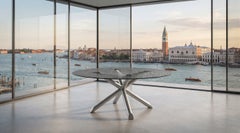 Cantori Thomas Round Dining Table with Smoked Grey Cast Glass Top 160 cm 63 inch
