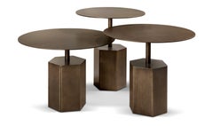 Cantori Esagono Medium Round Low Coffee Table in Patinated Bronze 55 cm 21.7 in