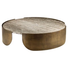 Cantori Atenae Low Round Coffee Table with Titanium Travertine Top