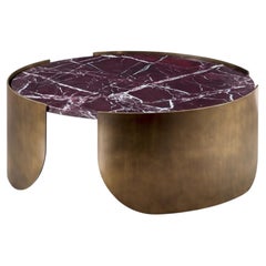 Cantori Atenae Low Round Coffee Table with Rosso Levanto Marble Top