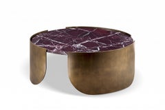 Cantori Atenae Low Round Coffee Table with Rosso Levanto Marble Top
