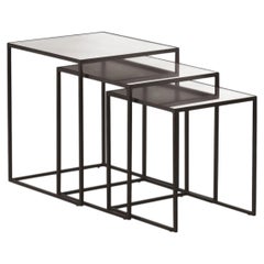 Ensemble de 3 tables basses carrées emboîtables Cantori Narciso – Plateaux en miroir bronzé