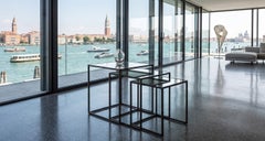 Ensemble de 3 tables basses carrées emboîtables Cantori Narciso – Plateaux en miroir bronzé