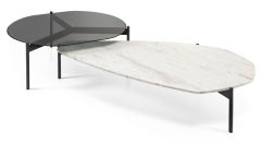 Tavolino rotondo Cantori Johnson con piano in vetro fumé grigio