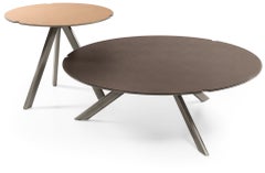 Cantori Twiggy Round Coffee Table with Dark Brown Hide Leather Top