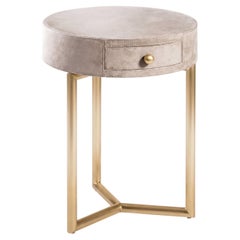 Cantori Teo Round Nightstand with Sand Eco-Nubuck Top / Side Table with Drawer