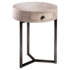 Cantori Teo Round Nightstand with Sand Eco-Nubuck Top / Side Table with Drawer