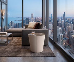 Cantori Conico Round Side Table Coffee table with Leather Base and Mirror Top