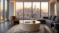Cantori Conico Round Side Table Coffee table with Leather Base and Mirror Top