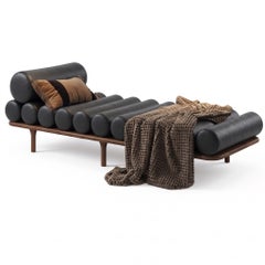 Tacchini Italia "Five to Nine" Aniline 7 Leather and Walnut Daybed by Studiopepe