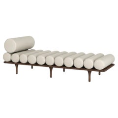 Tacchini Italia "Five to Nine" Zafira 01 Leather and Walnut Daybed by Studiopepe